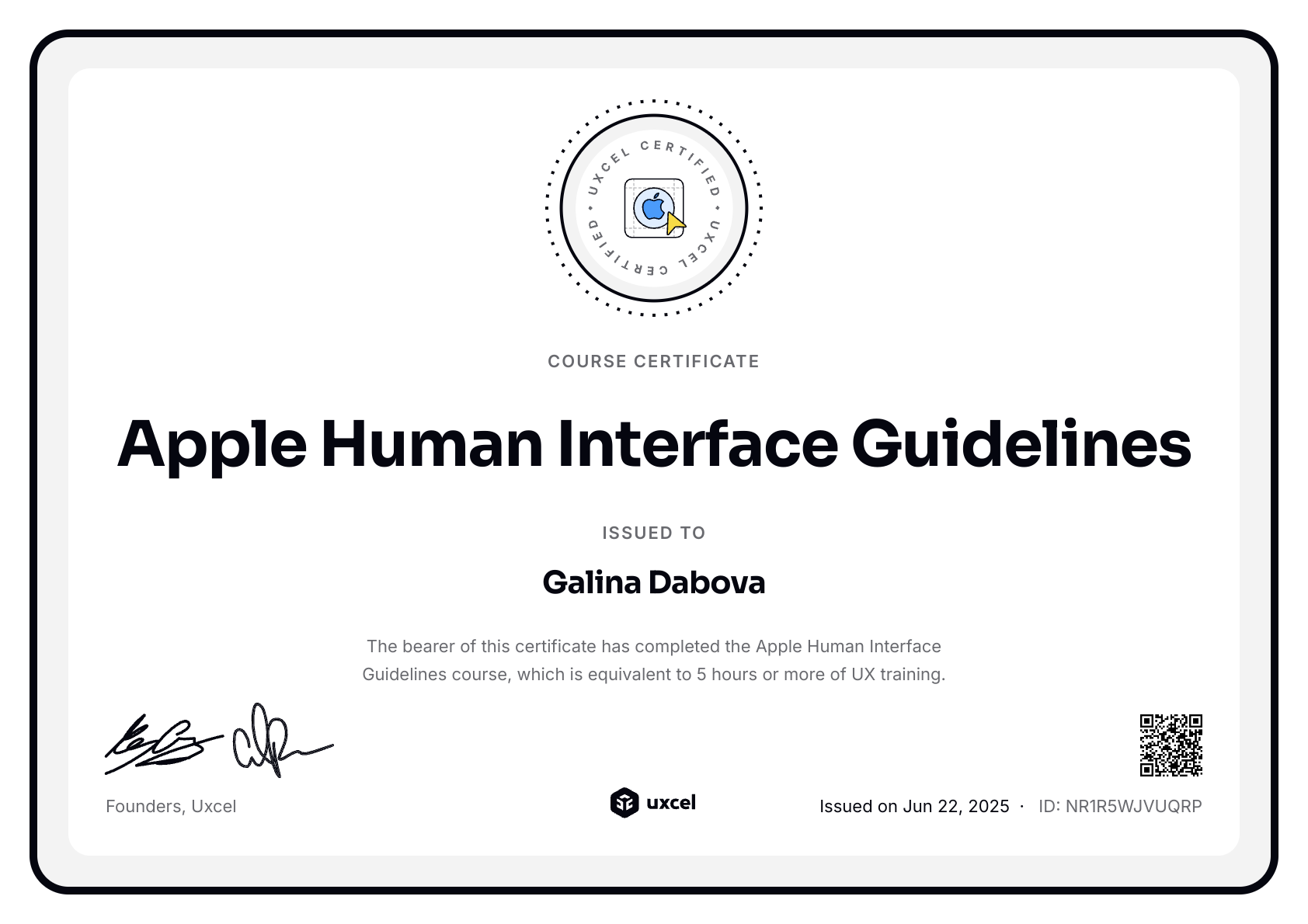 Galina Dabova's certificate